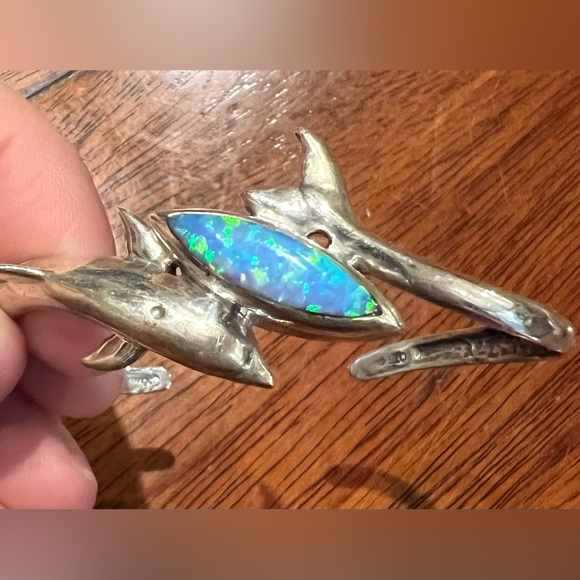 Native American Ted Ott Vintage Sterling Silver Opal Dolphin Cuff - Picture 3 of 12